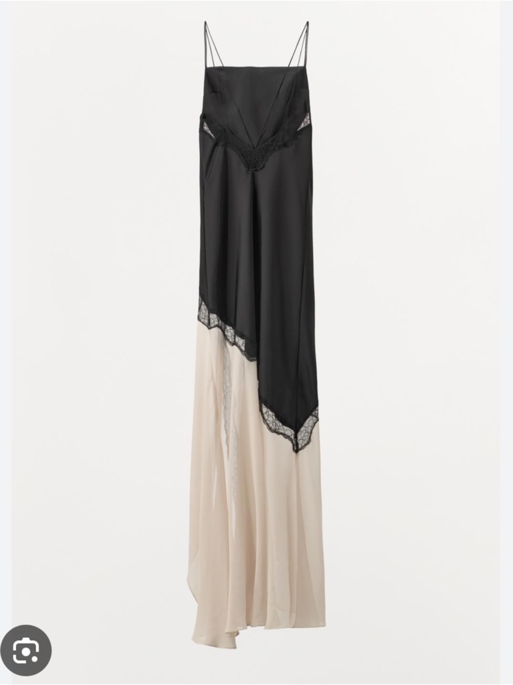 Zara Black and Cream Satin Slip Dress with Lace Trim - Picture 6 of 8